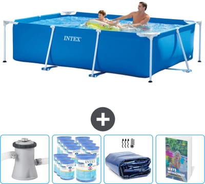 Intex Rechthoekig Frame Zwembad - 260 x 160 x 65 cm - Blauw - Inclusief Zwembadfilterpomp - Filters - Solarzeil - Zwembadgids
