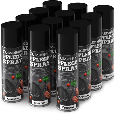 Oputec 12x 500ml gietijzer onderhoudsspray | cast iron care oil spray | 100% plantaardig | made in Germany