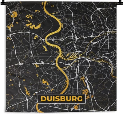 Wandkleed - Wanddoek - Duisburg - Duitsland - Stadskaart - Kaart - Plattegrond - Goud - 180x180 cm - Wandtapijt