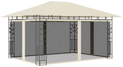 Prieel - Paviljoen - Met zijwanden - 4x3 m - Tuin Prijiel - Prieel Kopen - Overkapping Tuin - Terrasdak - Buitendouche - Creme