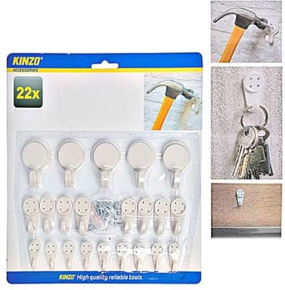 Kinzo 22-delige Plastic Opbergwand Haken Set - Met Bevestigingsmateriaal - Wit