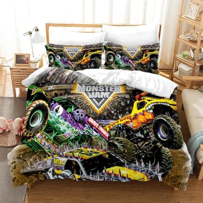 Monster Jam Beddengoed Set Eenpersoons Twin Vol Queen King Size Monster Jam F1 Bed Set Volwassene Kind Slaapkamer Dekbedovertrek Sets 3D Print 022 70x133cm 2pcs black