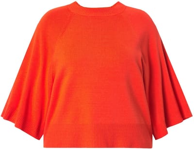 Ulla Popken - Dames - Trui kort ronde hals 3/4-mouwen - Paprikarood - Maat 42+