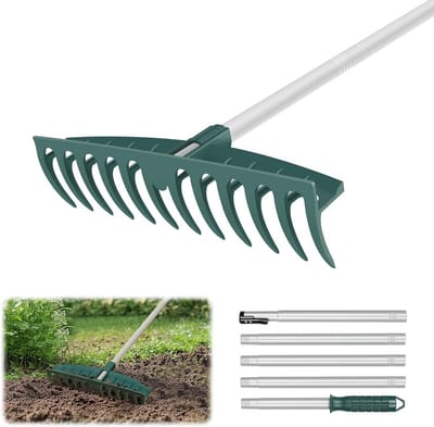 Tuin Rock Hark - Gazon Raker - Bodem Losmaken - Twaalf Stalen Tanden - 156 Cm Handvat