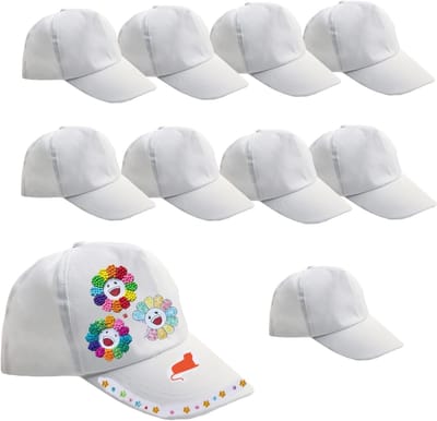 Baseballcaps set van 10 - witte kleur - voor kinderen en volwassenen - ideaal voor creatieve activiteiten - ShopVlot