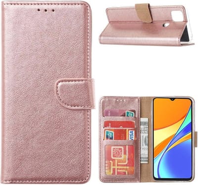 LuxeBass Hoesje geschikt voor Xiaomi Redmi 9C - Bookcase Rose Goud - portemonnee hoesje - telefoonhoes - gsm hoes - telefoonhoesjes