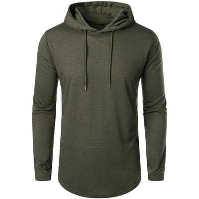 Sweat à capuche d'automne pour hommes Manches longues Capuche Cordon de serrage Couleur unie Mi-longueur Doux Décontracté Style simple Chaud Haut pour hommes Sweat-shirt Automne Cl XL vert d’armée