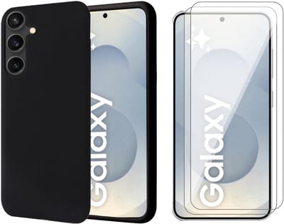 Hoesje geschikt voor Samsung Galaxy S25 - 2x Screenprotector Glas - Mat Back Case Zwart