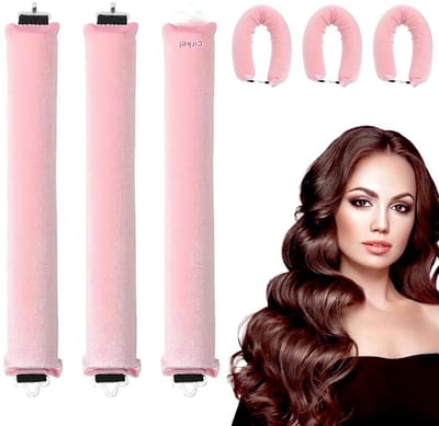 GELLDG 3 stuks Krulset - Krullen zonder hitte - Krulset voor de nacht met haak - DIY Krulset zonder hitte - Fluweel - Krul je haar 's nachts - Geschikt voor kort en lang haar - Roze