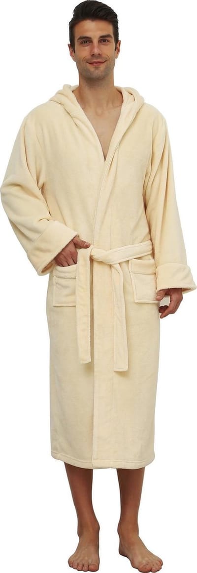Lumaland - Badjas van microfiber - met capuchon - unisex - verkrijgbaar in verschillende kleuren en maten - Crème - S