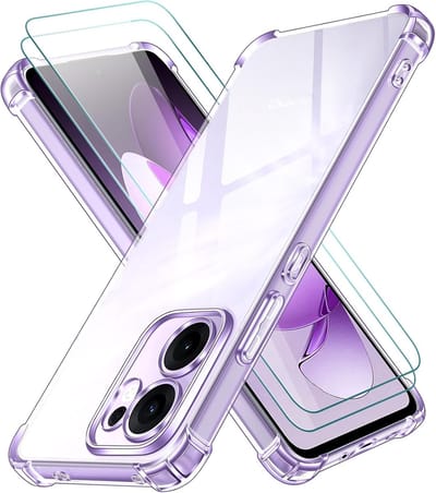 Casemania Hoesje & Glas Geschikt voor Oppo Reno 13 FS - Transparant & 2x Glazen Screenprotector - Anti Shock Hybrid Back Cover