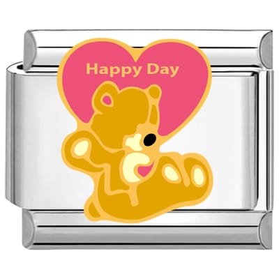 Quiges - Schakel - Bedel - 9mm - charms - Kleurrijk - Teddybeer - met - hart - Geschikt voor - armband - Schakelarmband - italy bedels armband