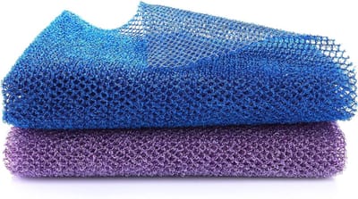 Afrikaans Exfoliërend Net - Nylon Lichaamswas Spons voor Diepe Reiniging, Spa Massage en Douchehanddoek, 2 Stuks (Blauw Paars)