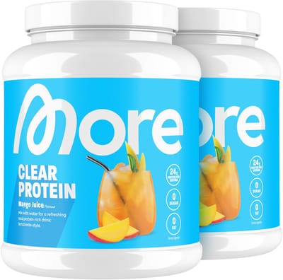 MORE NUTRITION Clear Whey Isolate Proteine Poeder, Mango Juice, 2 x 600 g Voordeelverpakking, 40 Porties Heldere Wei Poeder – Lactosevrij Eiwitshake