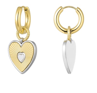 Joy Ibiza - hartje bedel oorbellen - oorringen met hartje in hartje hanger - 2 kleuren: goud zilver - klap scharnier - ear party boho - bohemian style - stainless steel - ip/pvd goldplated