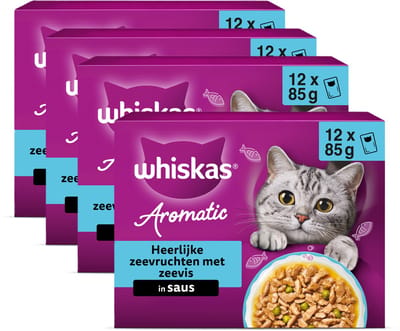 Whiskas Kattenvoer - Adult 1+ - Aromatics Zalige Zeevruchten in Saus - 48x85g