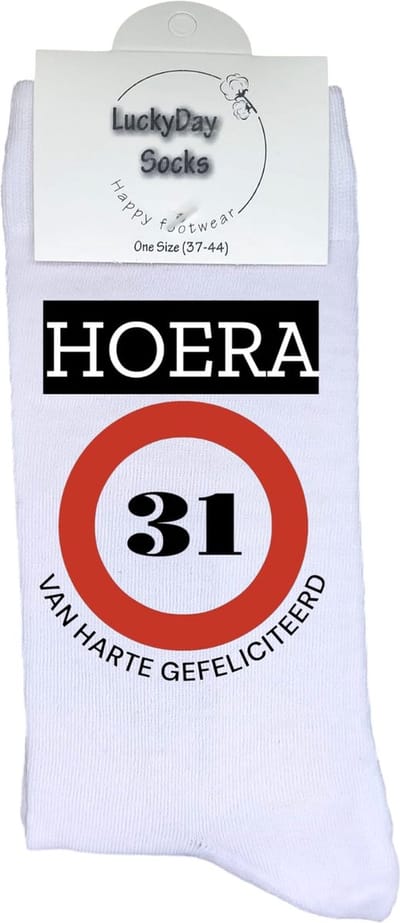 31 jaar Sokken - Gefeliciteerd - Jarig - Verjaardag - Grappige cadeau - Cadeau voor vrouw man - Kado - Verjaardags sokken - Verjaardags cadeau - Sokken waar je vrolijk van wordt - Maat 37-44