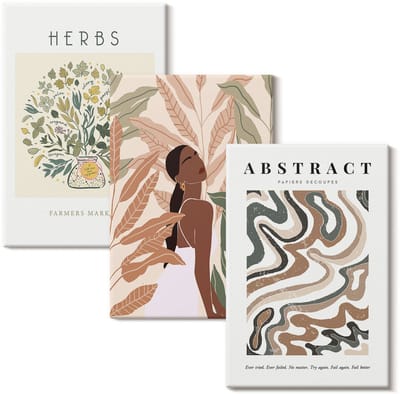 Wallfluent Set van canvas schilderijen - Boho esthetische pastel minimalistische posters Canvas Schilderijen Set - set 3 stuks 20x30 cm - Beige Set van Canvas Prints - Natuur Canvas Kunst Set - Boheemse Canvas Kunst Set