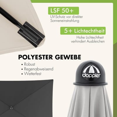 Balkonparasol 180 x 120 cm Rechthoekig – Kantelbaar & In Hoogte Verstelbaar – UV50+ Bescherming – Duurzaam Gerecycled Polyester – Inclusief Hoes – Terras & Balkon – Naturel – Nicolehome