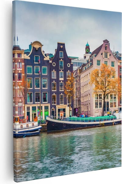 Artaza Canvas Schilderij Amsterdam - 80x100 cm - Groot - Wanddecoratie Grachten - Muurdecoratie Herfst - Schilderijen Op Canvas Woonkamer