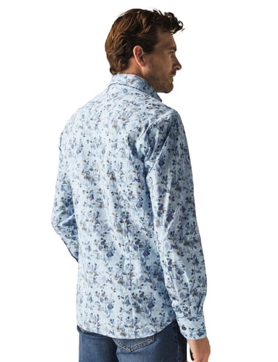katoenen overhemd State of Art wijde fit blauw print