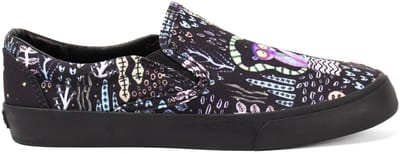 Inkkas Loomi dames Vegan Slip On – comfortabele slip-on sneaker met lemuren & nachthemel – zwart/pastel – lichtgewicht & 100% Vegan, maat 39