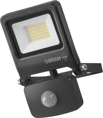 OSRAM ENDURA FLOOD PC 20W LED-schijnwerper met sensor, 4000K, 1800 lumen, IP44-schijnwerper met IR-bewegingsmelder, tijd/lux instelbaar, donkergrijs