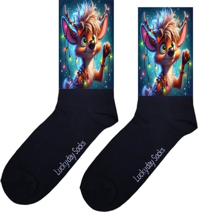 Rendier hi five - Kerstsokken - Grappige kerst sokken - Kerst Rendier sokken - Leuke sokken - Vrolijke sokken - Kerstkado - Luckyday Socks - Kerst Cadeau - Sokken waar je vrolijk van wordt - Maat 37-44