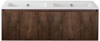 Frozen 3D Badmeubelset 120 cm - Greeplijst in Kleur - Dark Oak - Keramische Wastafel Wit Zonder Kraangat