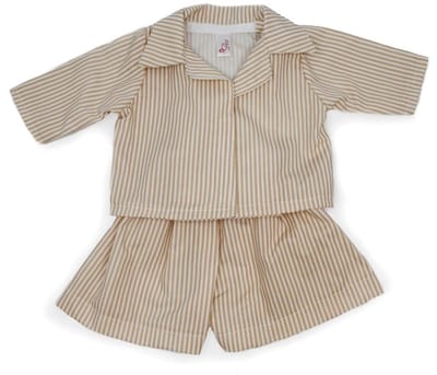Asi poppenkleding pyjama set wit en camel - poppenaccessoires.