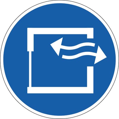 Zorg voor continue ventilatie sticker, M057 100 mm
