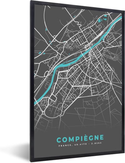 Fotolijst incl. Poster - Compiègne - Kaart - Stadskaart - Plattegrond - Frankrijk - 40x60 cm - Posterlijst