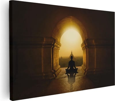 Artaza Canvas Schilderij Zonsondergang - 30x20 cm - Klein - Wanddecoratie Boeddha - Muurdecoratie Spiritueel - Kamer Accessoires