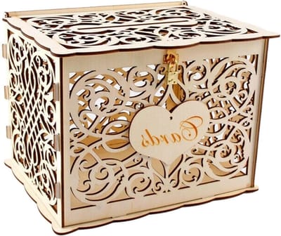 Kaartdoos - Spaarpot box - Feestelijke opslag - Met slot - 30 x 24 x 21 cm - Natuurlijk hout
