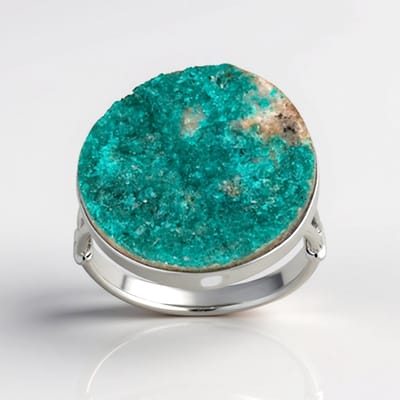 Cavill - 925 Sterling Zilver Ring - 12,7 Karaat Dioptaas Rond 20mm - Gerhodineerd - Boho Elegante Handgemaakte Sieraad