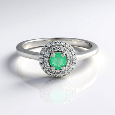 Cavill - Elegante Ring 925 Sterling Zilver met Platina Plating - Colombiaanse Smaragd 0,235 ct & Cambodjaanse Zirkonen 0,253 ct - Groene Edelsteen