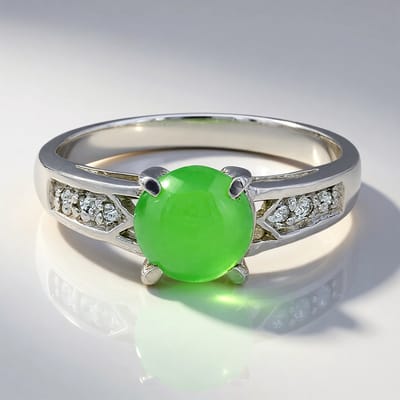 Cavill - Zilveren ring met 0,82 ct keizerlijk chrysopraas en 0,031 ct witte topaas - 925 sterling zilver - ronde cabochon - elegante damesring