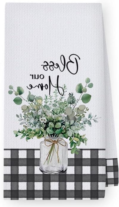 Keukendoeken Set - Keukendoek Wafel - Keuken Opruimen - Plantenkleurstof Print - 40x60cm 4 Stuks - Groen Blad