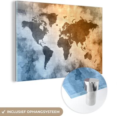 ® Glasschilderij 180x120 cm - Schilderij acrylglas - Wereldkaart - Kleuren - Abstract - Foto op glas - Muurdecoratie woonkamer - Wanddecoratie slaapkamer - Schilderijen