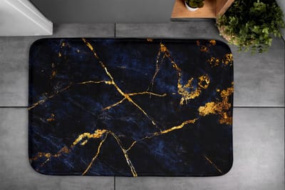 Coloray Badmat - Marine Badkamer Tapijt - Marineblauw marmer Badkamermatjes - Antislip - Toiletmat - Vloerkleed Badkamer - Polyester - 90x60 cm
