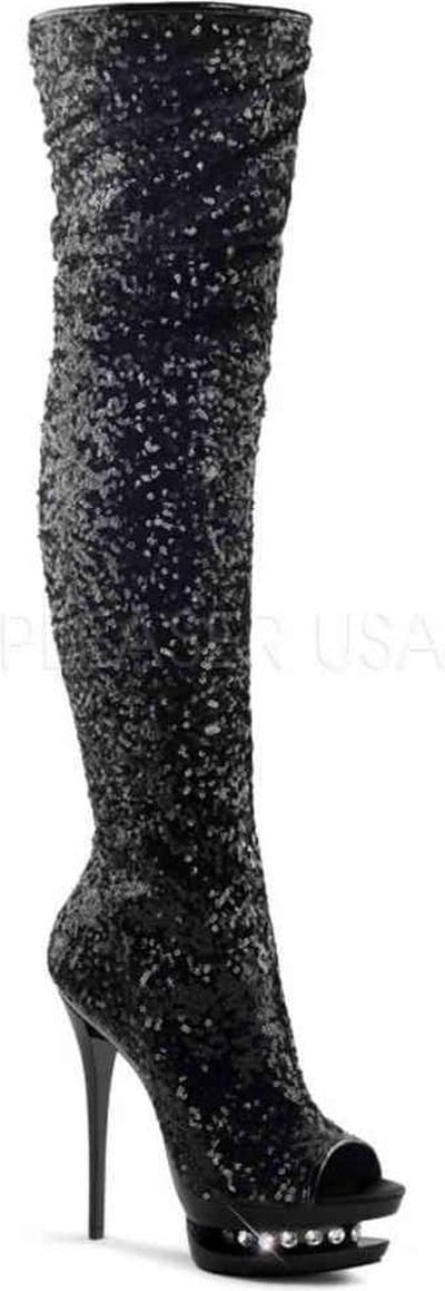 Pleaser - BLONDIER3011 Plateau Overknee Laarzen - Paaldans schoenen - 37 Shoes - Zwart