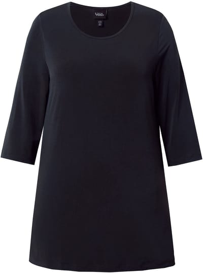 Ulla Popken - Dames - longline shirt stippen ronde hals 3/4-mouwen - Zwart - Maat 62+