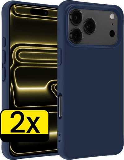 Hoesje - 2 Stuks - Geschikt voor Apple iPhone 17 Pro - Sterk & Shockproof - Case Siliconen - Back Cover - Telefoon Hoes - Telefoonhoesjes - Donkerblauw