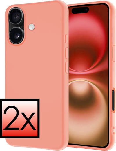 Hoesje - 2 Stuks - Geschikt voor Apple iPhone 16 - Sterk & Shockproof - Case Siliconen - Back Cover - Telefoon Hoes - Perzik