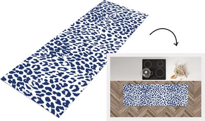 Keukenloper - Loper keuken - Dierenprint - Panter - Blauw - 150x50 cm - Keukenloper vinyl