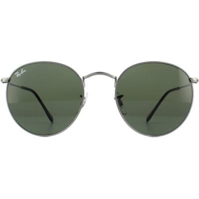 Ray-Ban Round Metal Unisex Zonnebril - Staalgrijs / Groen
