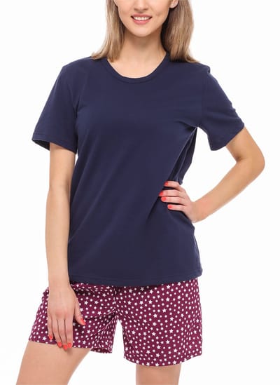 Merry Style MS-MS10-177-PJ Dames Pyjama - ronde hals - korte mouwen - korte broek zonder zakken - Katoen - Amarant/Grijs - S