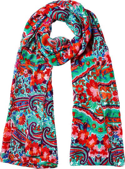 Nouka Groen & Rode Multicolor Dames Sjaal – Unieke Boho Print - Dunne & Lichte Sjaal - Luchtige Shawl – Lente / Zomer – 90 x 180 cm