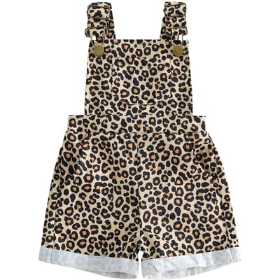 1-6T Baby Meisjes Overalls Korte Broek Zomer Luipaardprint Mouwloze Jumpsuit Tuinbroek voor Peuter 4T beige