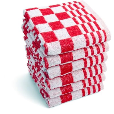 Byrklund Keukenhanddoeken set Clean & Fresh – 6 stuks – Keukendoeken 50x50 met lusje - 100% Katoen – Vintage look Ruit – Rood
